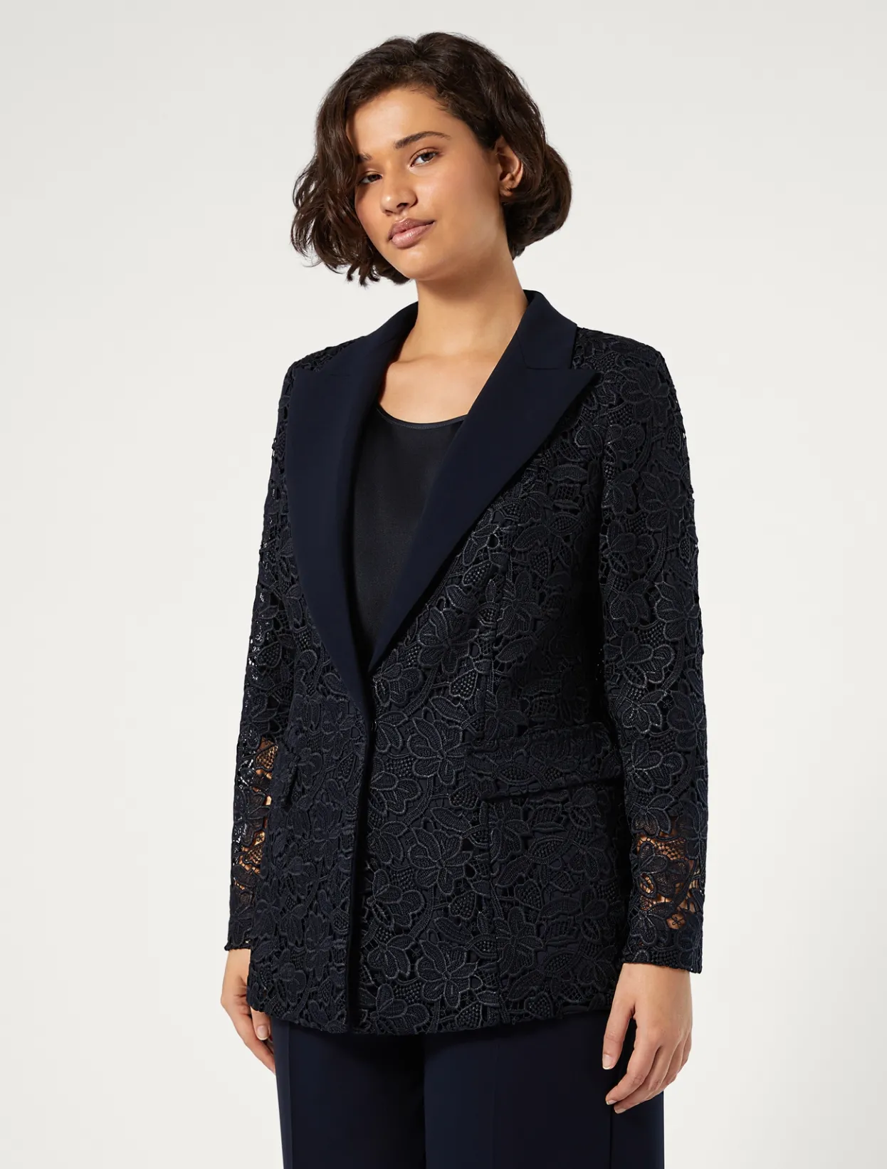 Jackets | Jacket & Blazers | Marina Rinaldi Blazer jacket in laminated macramé MIDNIGHTBLUE