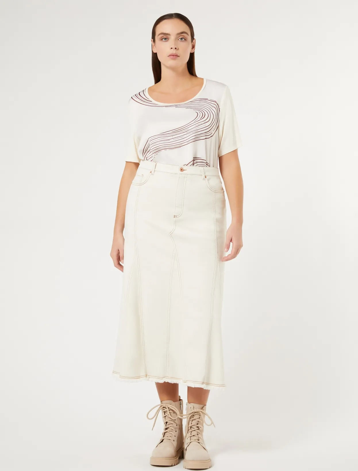 Skirts | Skirts | Marina Rinaldi Cotton bull denim skirt IVORY