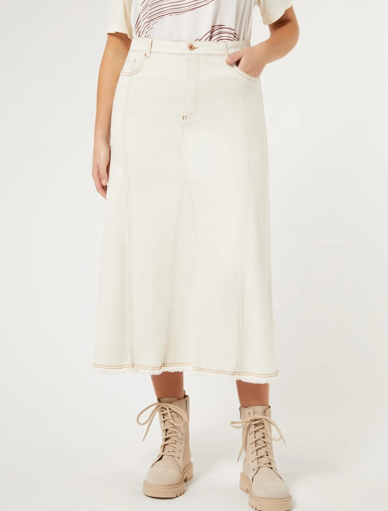 Skirts | Skirts | Marina Rinaldi Cotton bull denim skirt IVORY