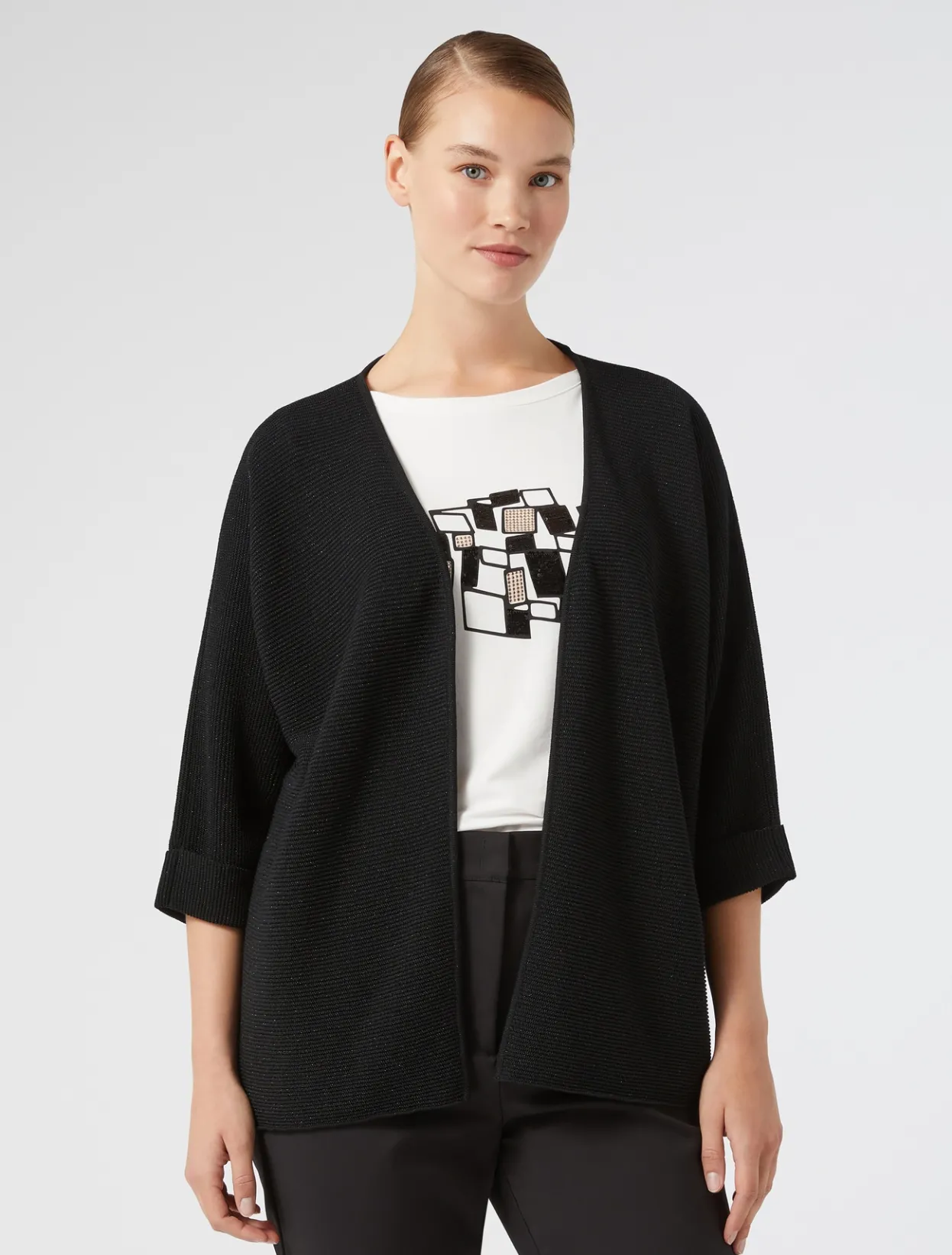 Knitwear | Knitwear | Marina Rinaldi Cotton crepe cardigan BLACK