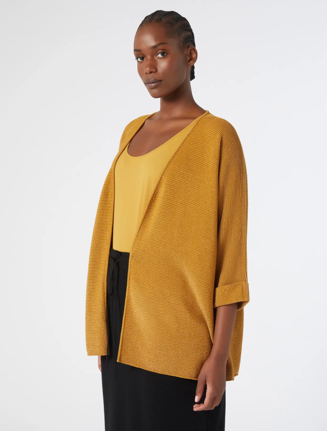 Knitwear | Knitwear | Marina Rinaldi Cotton crepe cardigan MUSTARD