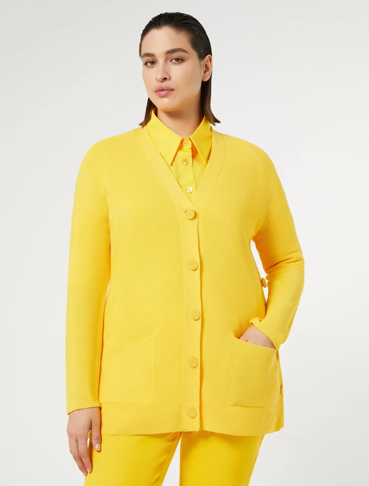 Knitwear | Knitwear | Marina Rinaldi Cotton crêpe cardigan BRIGHTYELLOW