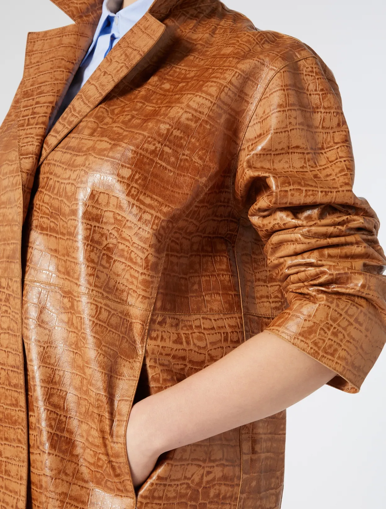 Coats | Coats | Marina Rinaldi Crocodile-print Nappa leather duster coat CAMEL