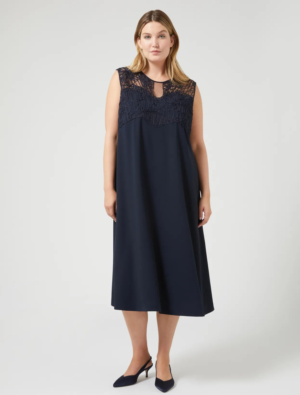 Dresses | Dresses | Marina Rinaldi Crêpe dress with embroidery MIDNIGHTBLUE