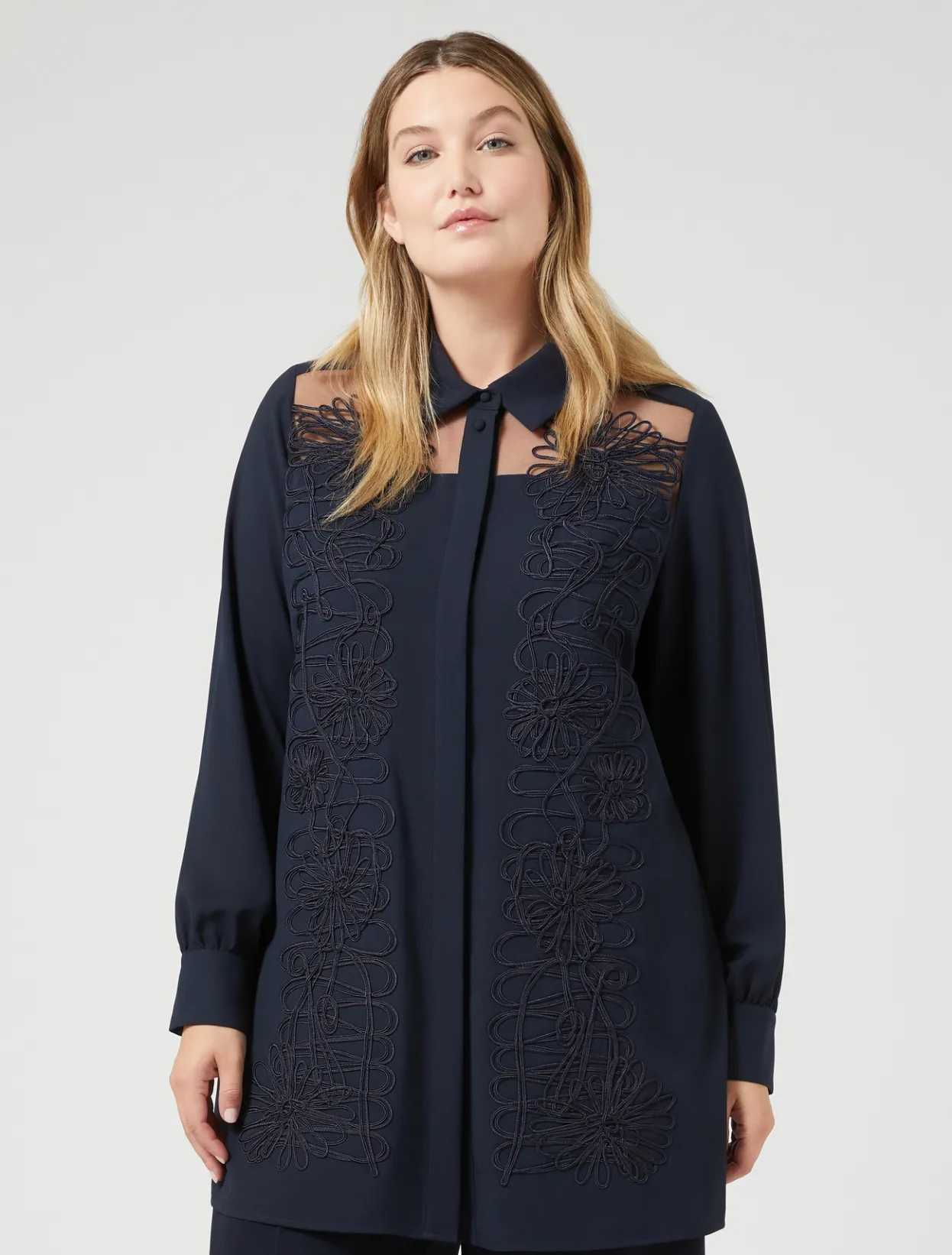 Blouses | Blouses & Shirts | Marina Rinaldi Crêpe tunic with embroidery MIDNIGHTBLUE