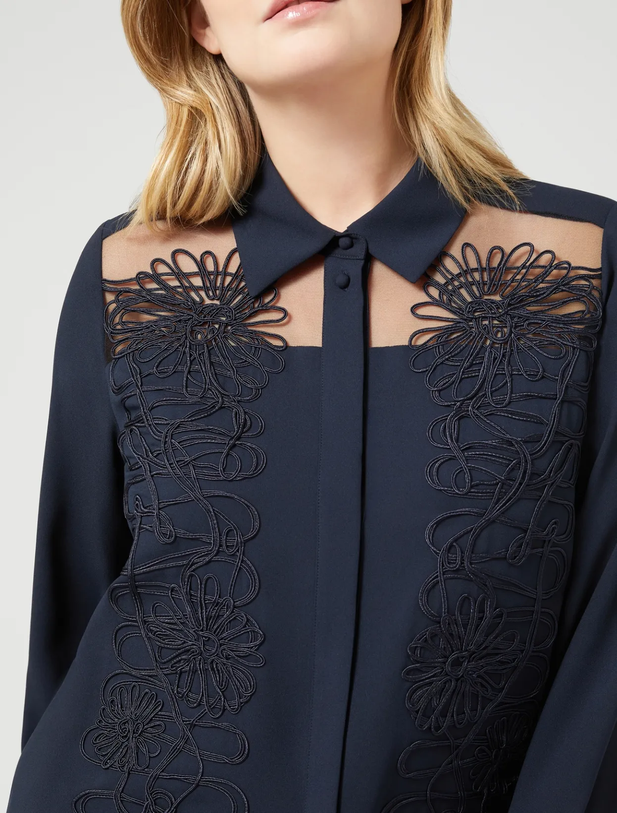 Blouses | Blouses & Shirts | Marina Rinaldi Crêpe tunic with embroidery MIDNIGHTBLUE