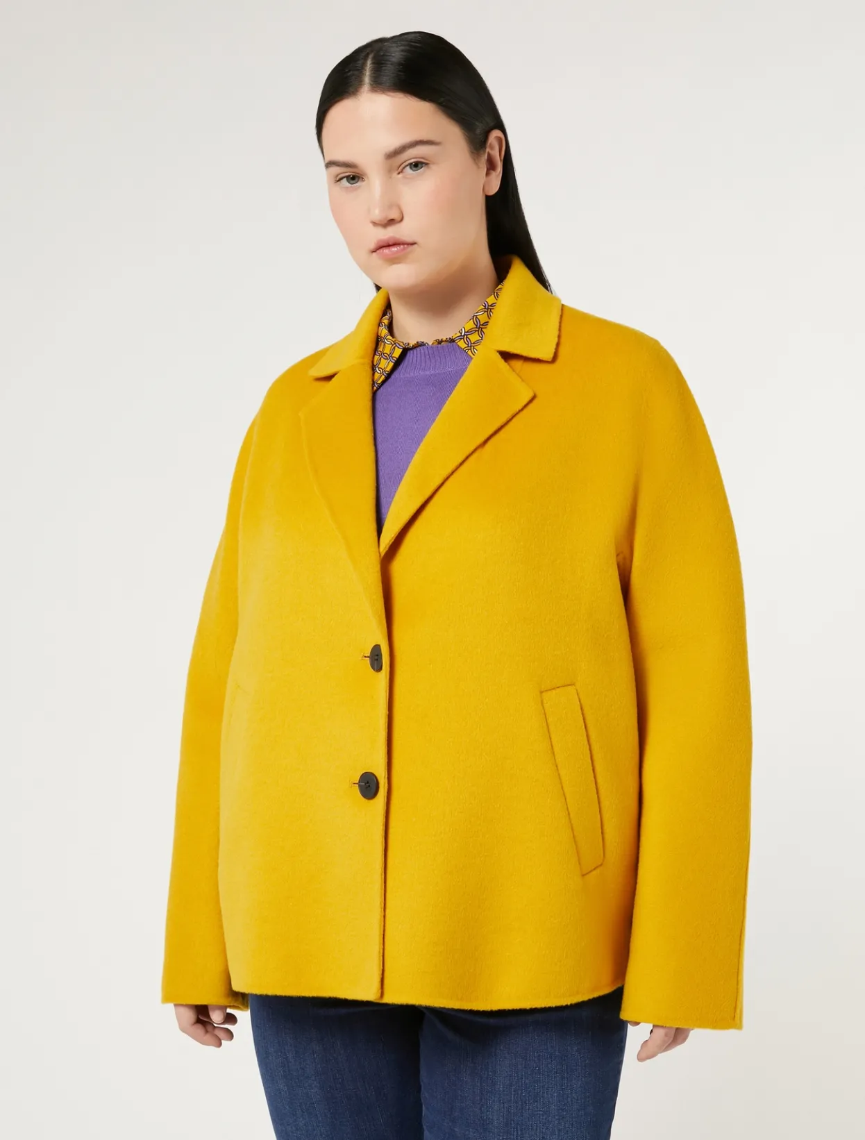 Coats | Coats | Marina Rinaldi Double-faced wool pea coat MUSTARD