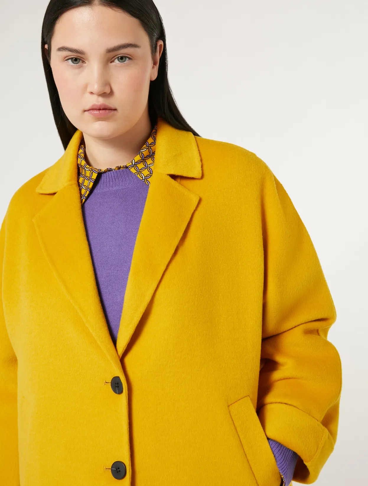 Coats | Coats | Marina Rinaldi Double-faced wool pea coat MUSTARD