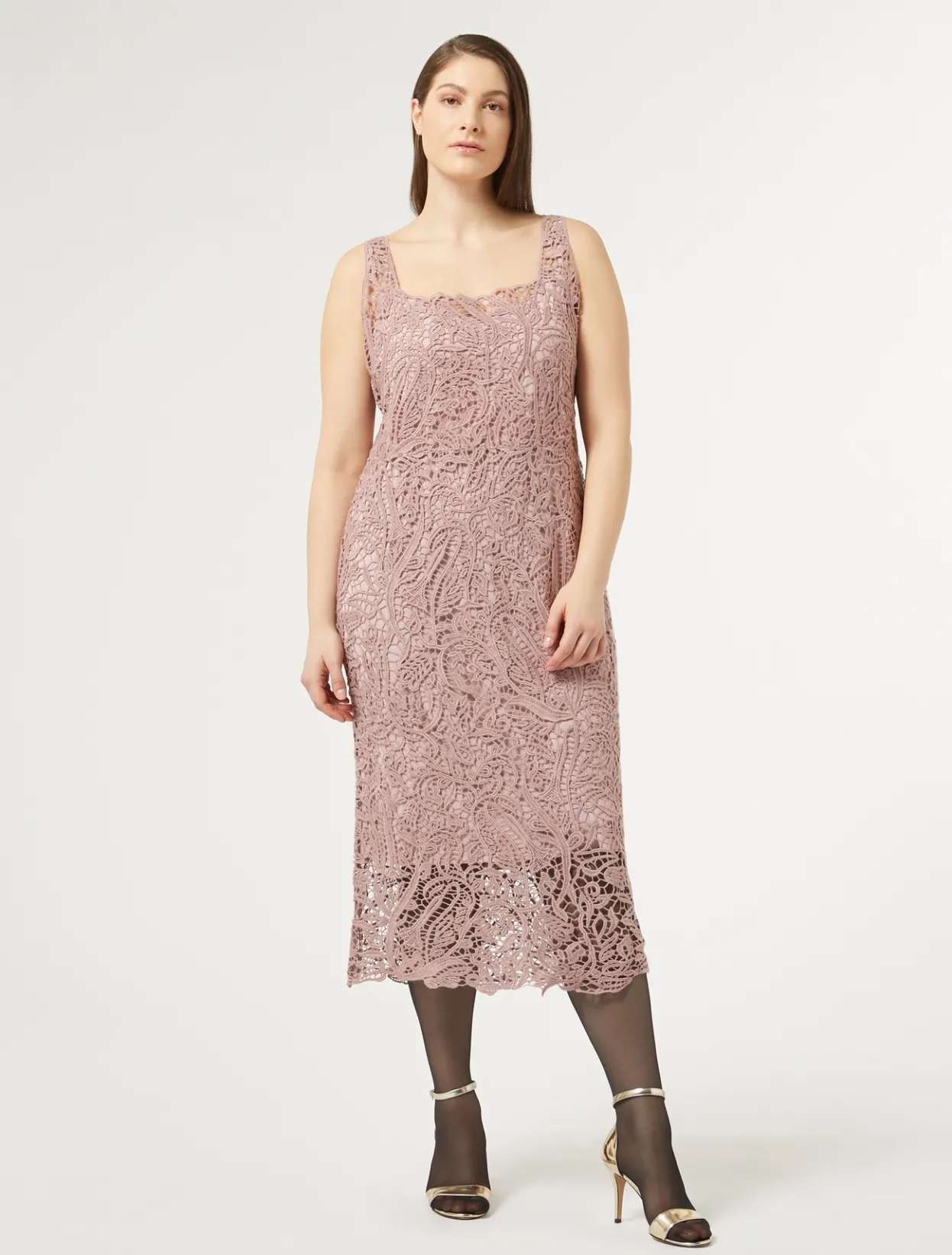 Dresses | Dresses | Marina Rinaldi Dress with macramé embroidery POWDER