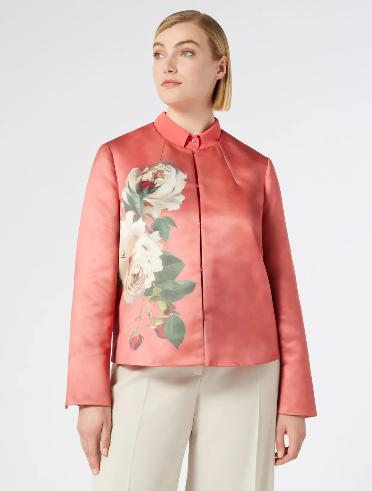 Jackets | Jacket & Blazers | Marina Rinaldi Duchess satin jacket CORAL