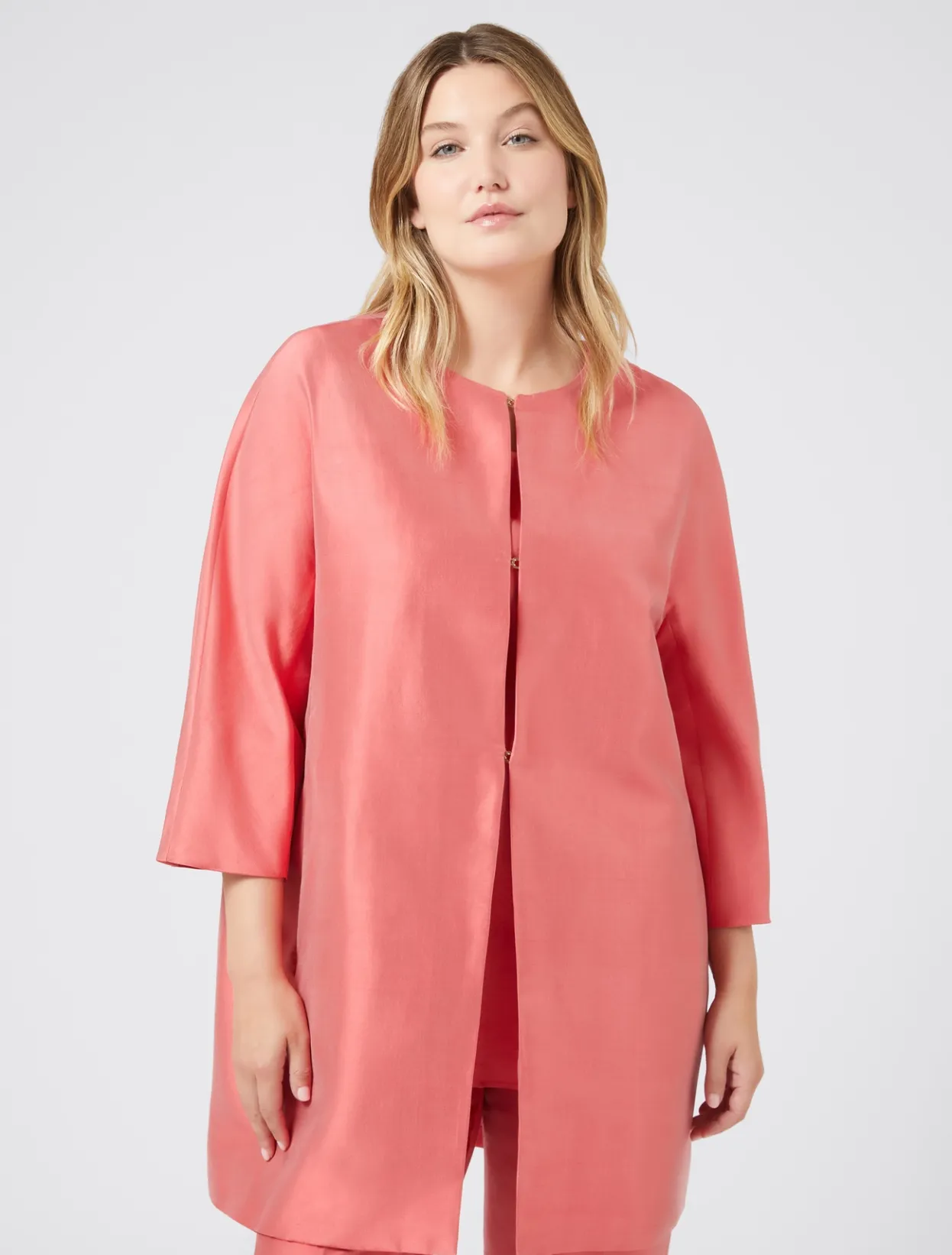 Jackets | Coats | Marina Rinaldi Duster coat in silk shantung RED