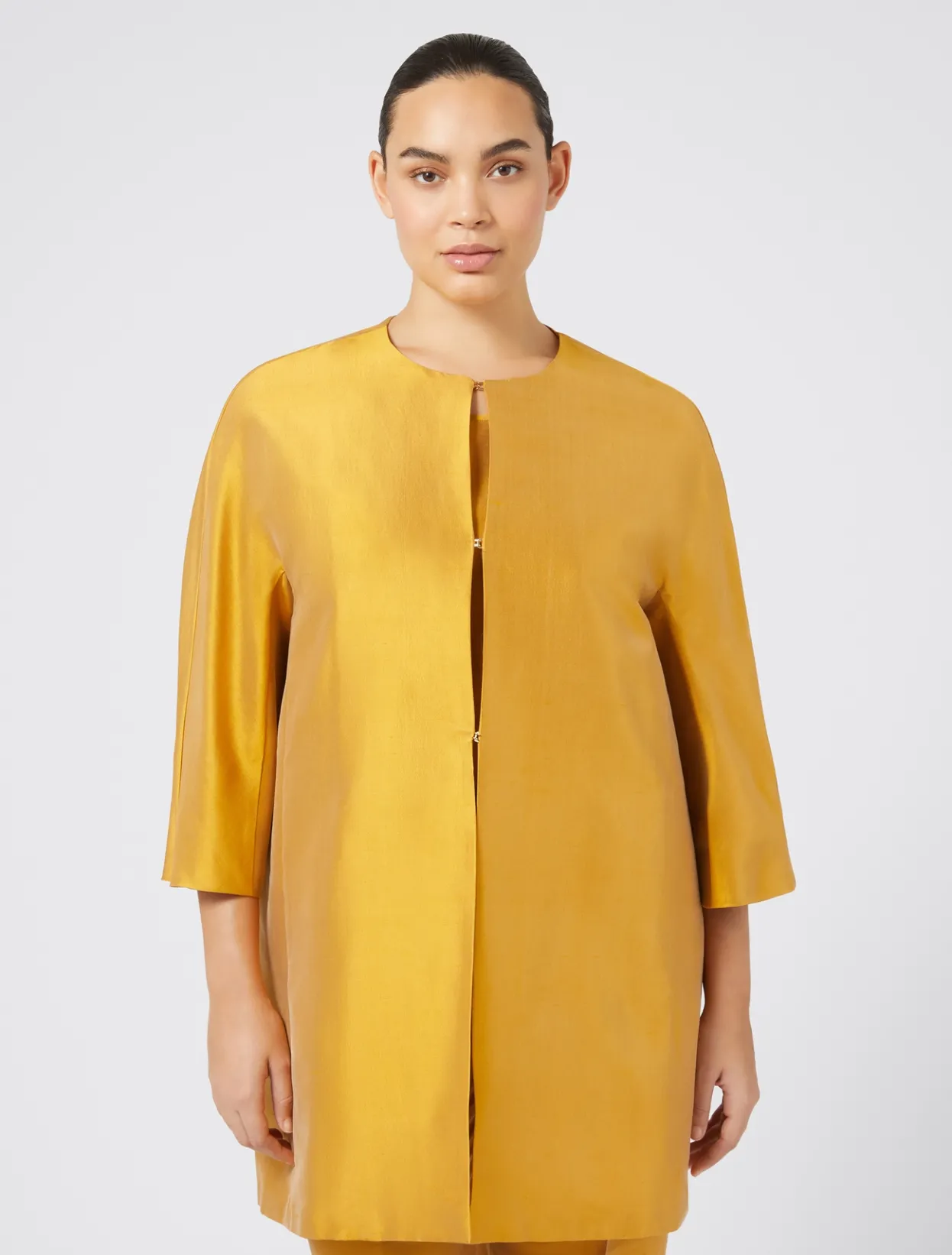 Jackets | Coats | Marina Rinaldi Duster coat in silk shantung GOLD