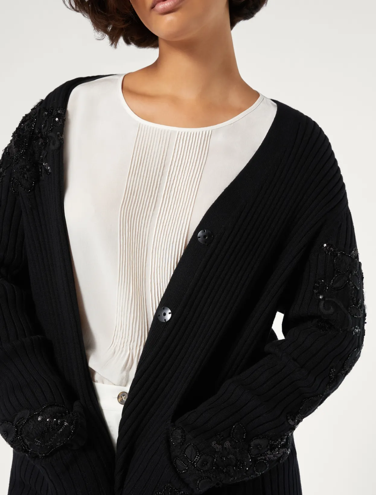 Knitwear | Knitwear | Marina Rinaldi Embroidered cotton cardigan BLACK