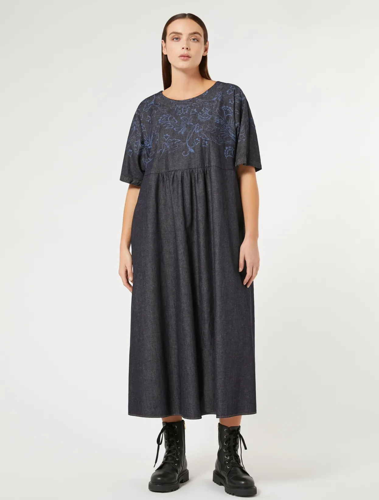 Dresses | Dresses | Marina Rinaldi Embroidered denim dress NAVY