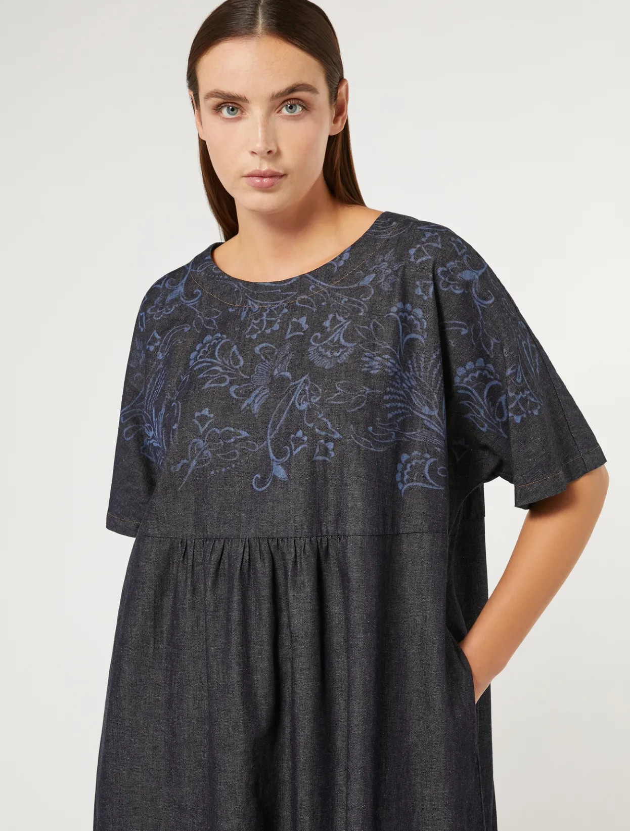 Dresses | Dresses | Marina Rinaldi Embroidered denim dress NAVY