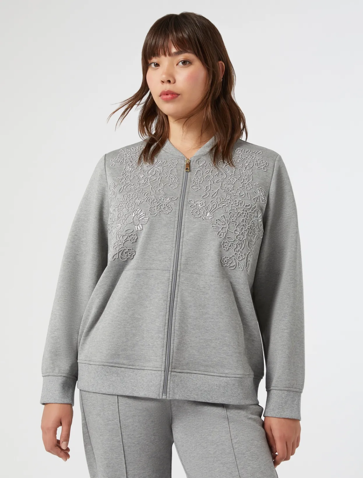 Tops & T-Shirts | Tops & T-Shirts | Marina Rinaldi Embroidered jersey sweatshirt LIGHTGREY