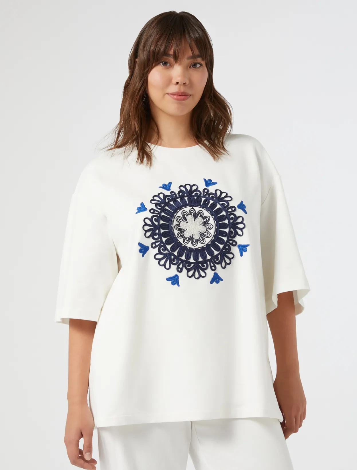 Tops & T-Shirts | Tops & T-Shirts | Marina Rinaldi Embroidered jersey sweatshirt IVORY