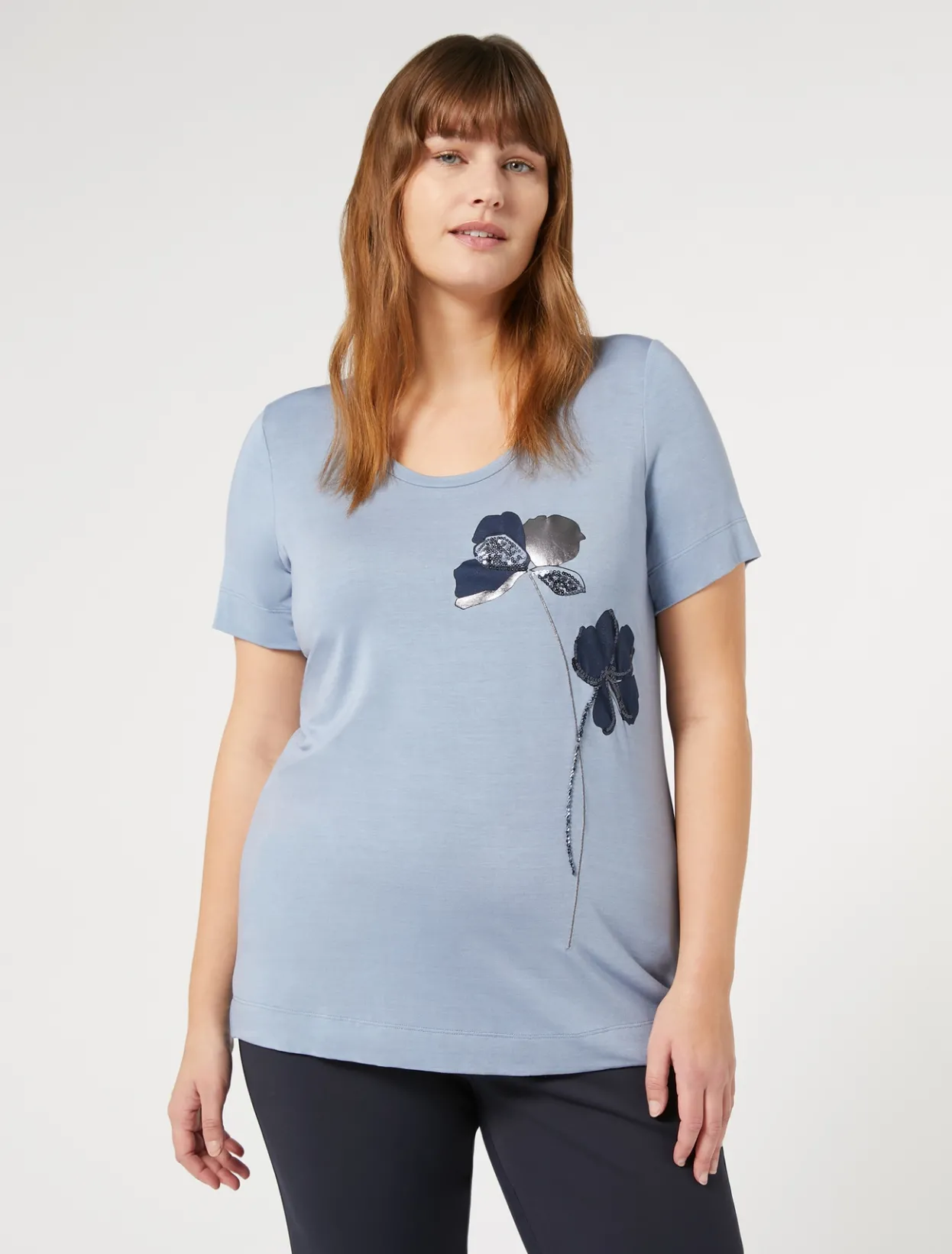 Tops & T-Shirts | Tops & T-Shirts | Marina Rinaldi Embroidered jersey T-shirt LIGHTBLUE