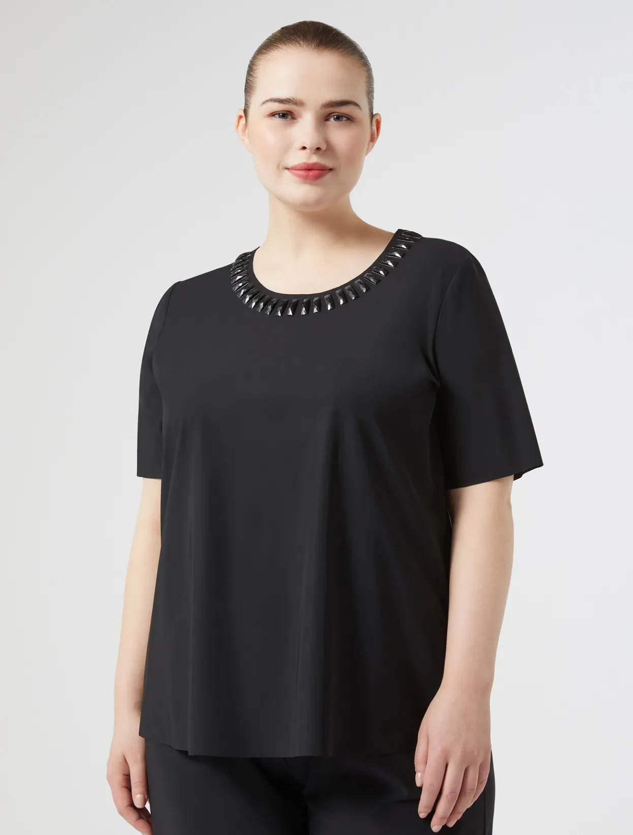 Tops & T-Shirts | Tops & T-Shirts | Marina Rinaldi Embroidered jersey T-shirt BLACK