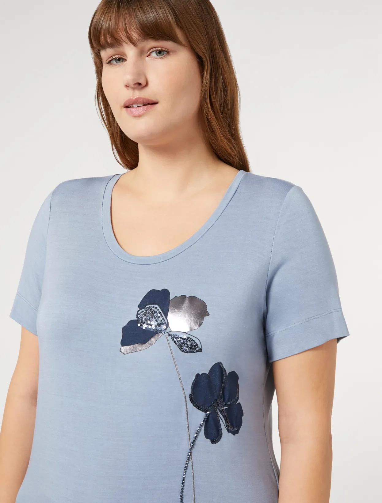 Tops & T-Shirts | Tops & T-Shirts | Marina Rinaldi Embroidered jersey T-shirt LIGHTBLUE