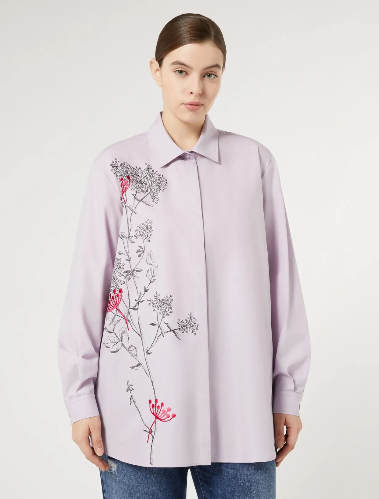 Blouses & Shirts | Blouses & Shirts | Marina Rinaldi Embroidered poplin shirt LILAC