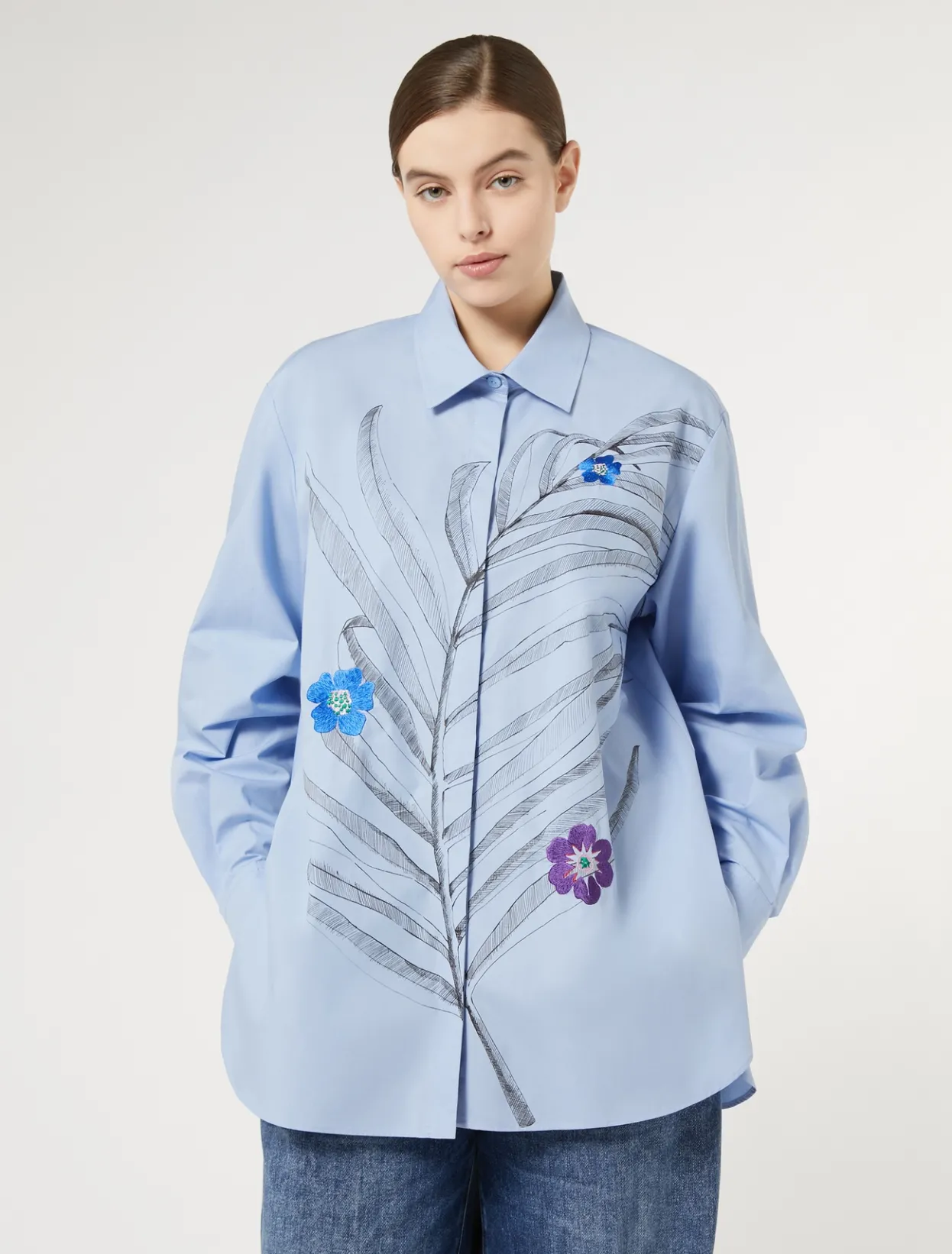 Blouses & Shirts | Blouses & Shirts | Marina Rinaldi Embroidered poplin shirt SKYBLUE