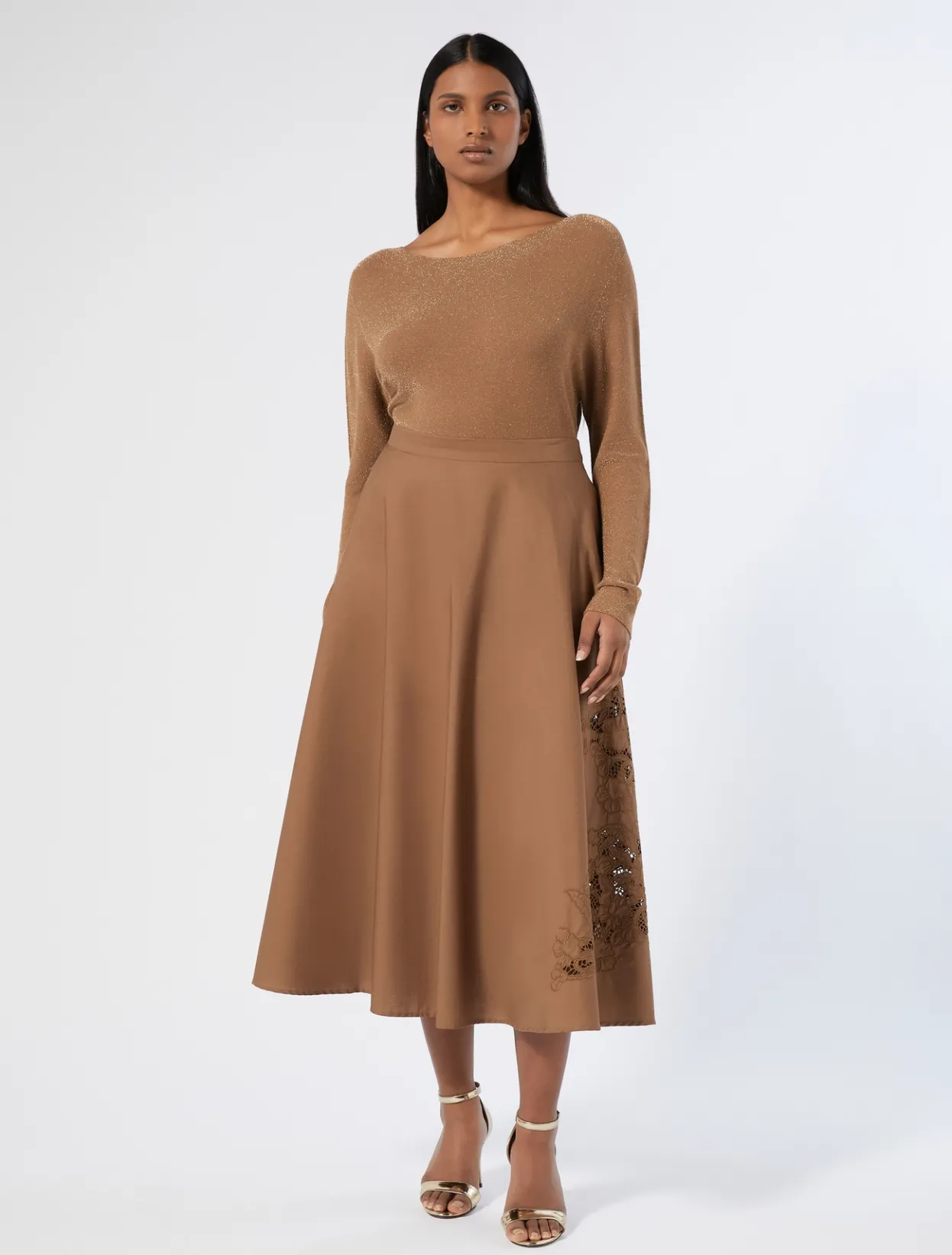 Skirts | Skirts | Marina Rinaldi Embroidered poplin skirt HAZELNUTBROWN