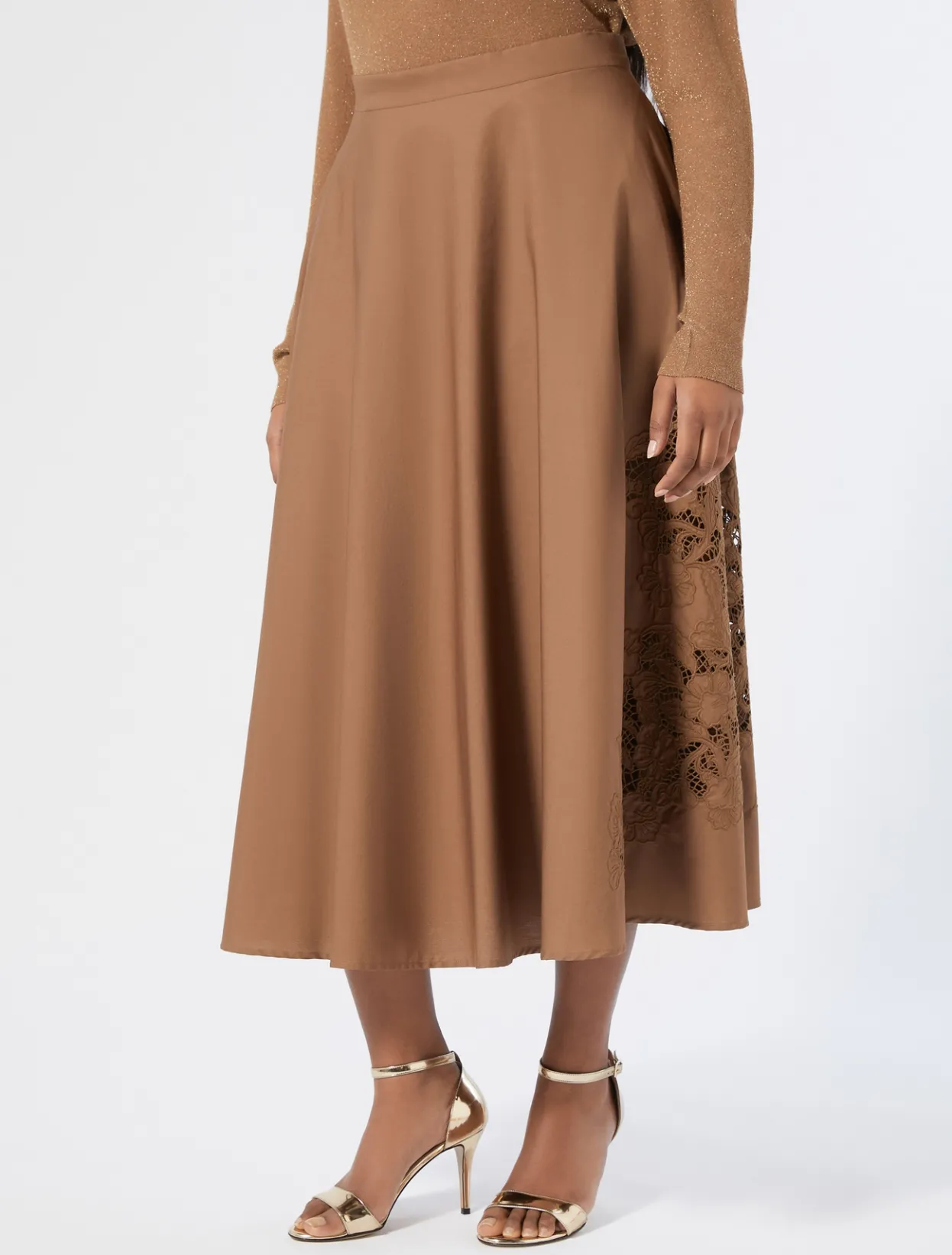 Skirts | Skirts | Marina Rinaldi Embroidered poplin skirt HAZELNUTBROWN