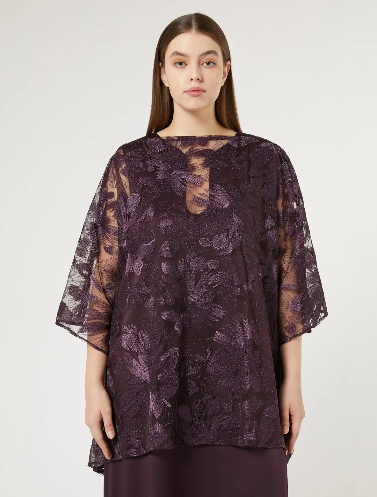 Jackets | Blouses & Shirts | Marina Rinaldi Embroidered tulle poncho BORDEAUX