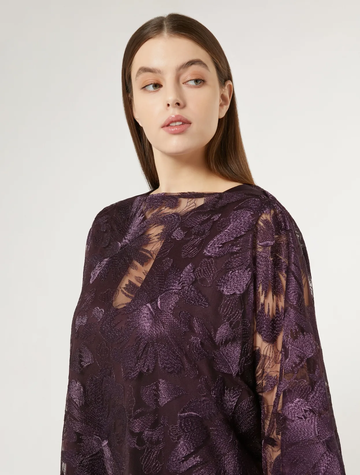 Jackets | Blouses & Shirts | Marina Rinaldi Embroidered tulle poncho BORDEAUX