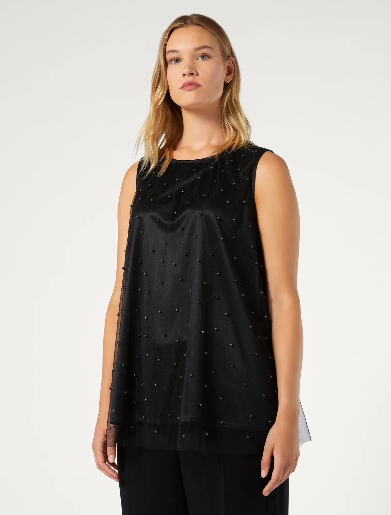 Blouses | Blouses & Shirts | Marina Rinaldi Embroidered tulle top BLACK