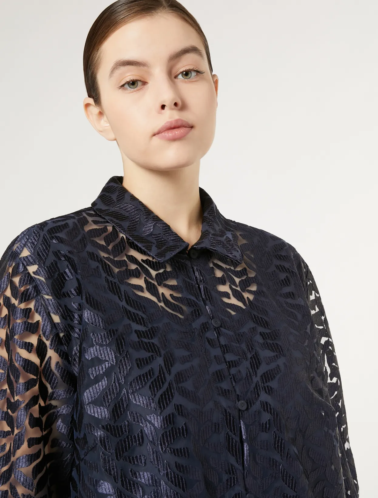 Blouses | Blouses & Shirts | Marina Rinaldi Embroidered tulle tunic ULTRAMARINE