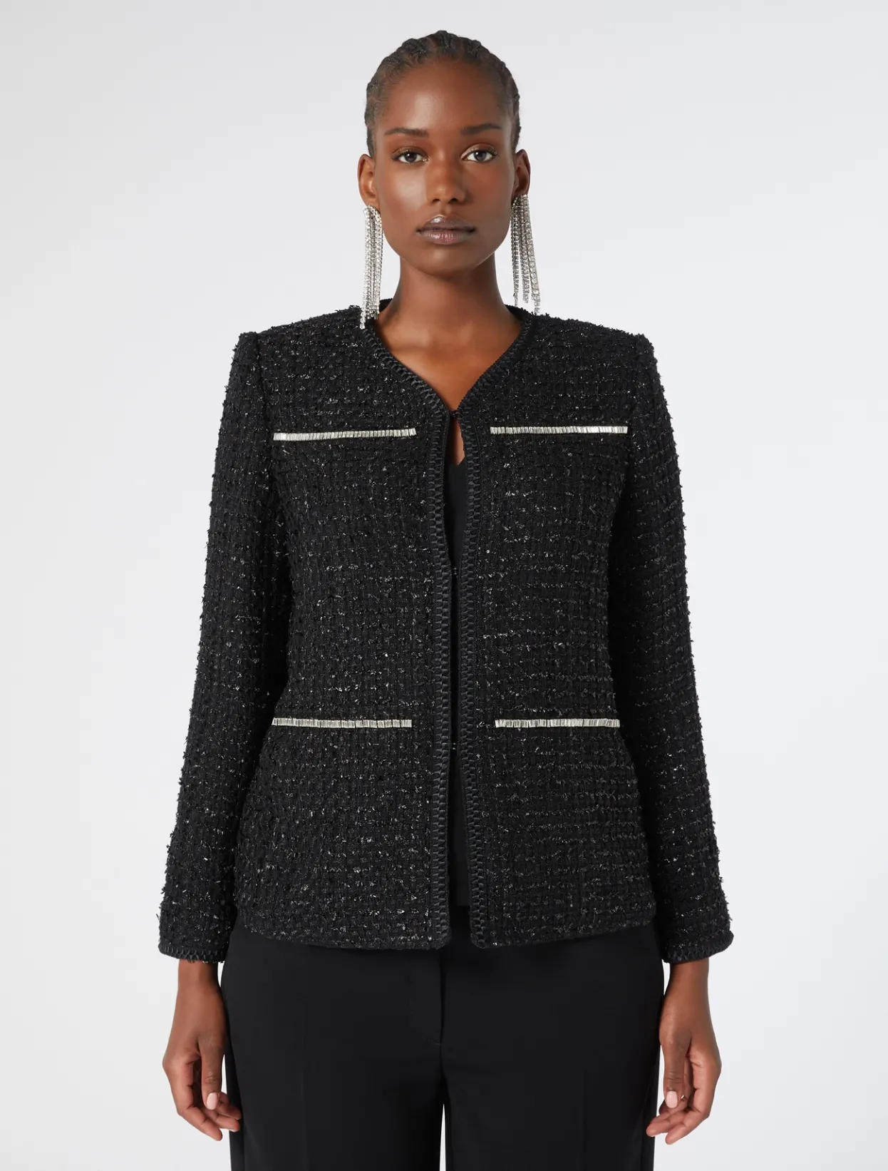 Jackets | Jacket & Blazers | Marina Rinaldi Embroidered yarn-dyed jacket BLACK