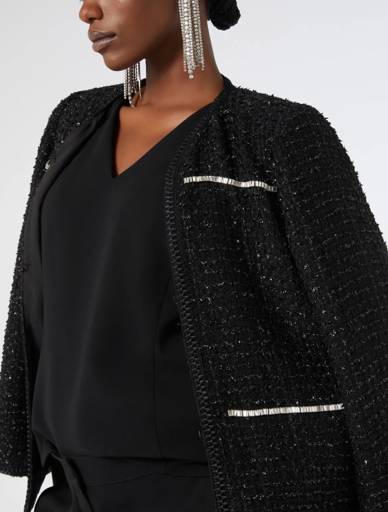 Jackets | Jacket & Blazers | Marina Rinaldi Embroidered yarn-dyed jacket BLACK