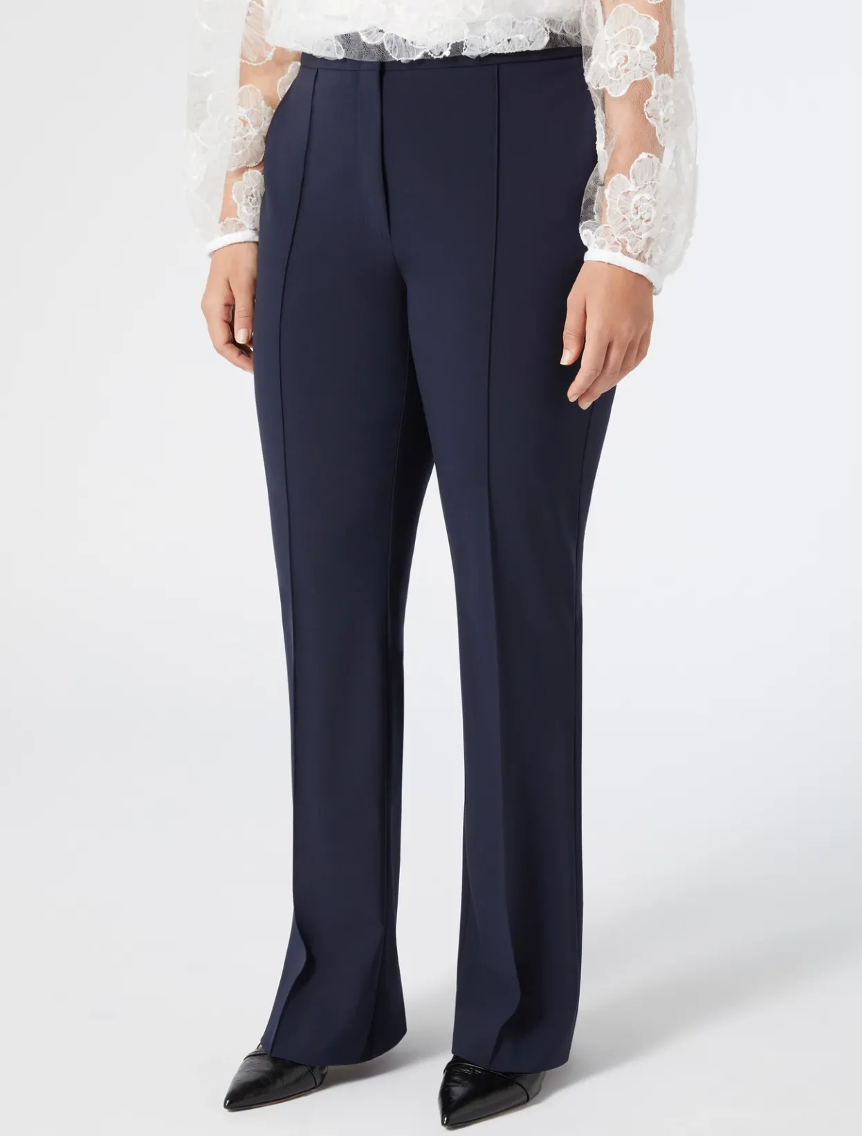 Trousers & Jeans | Trousers & Jeans | Marina Rinaldi Flared wool canvas trousers MIDNIGHTBLUE