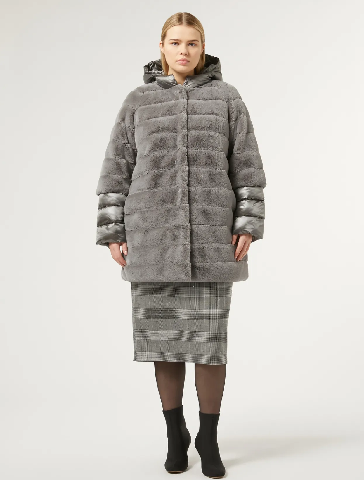 Coats | Coats | Marina Rinaldi Jacket in fur-effect fabric and nylon canvas MEDIUMGREY