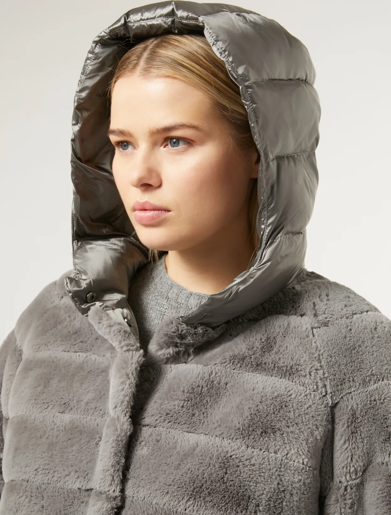 Coats | Coats | Marina Rinaldi Jacket in fur-effect fabric and nylon canvas MEDIUMGREY