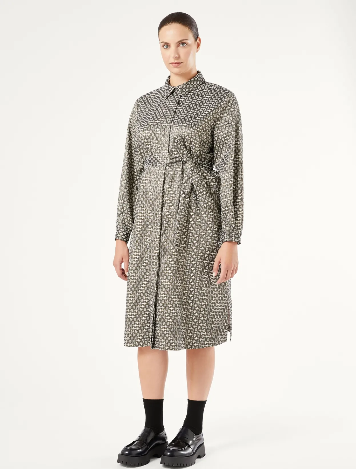 Dresses | Dresses | Marina Rinaldi Jacquard shirt dress SAND