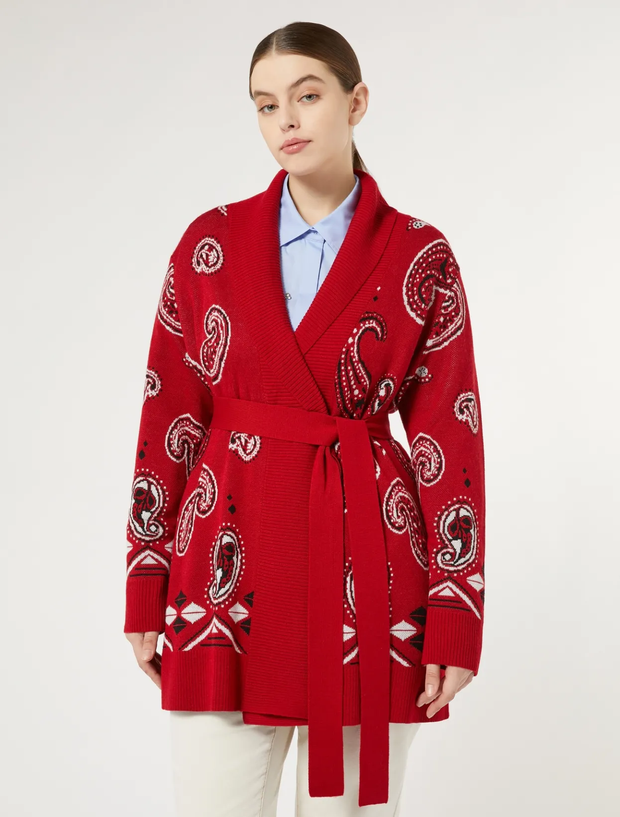 Knitwear | Knitwear | Marina Rinaldi Jacquard wool-blend cardigan RED