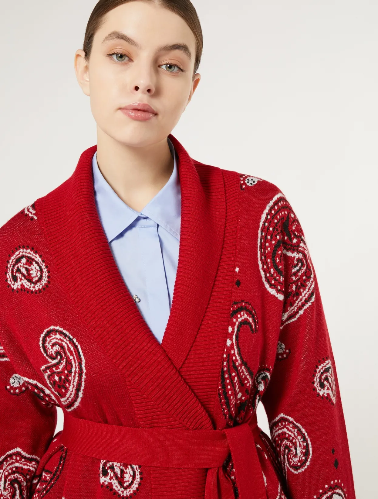 Knitwear | Knitwear | Marina Rinaldi Jacquard wool-blend cardigan RED