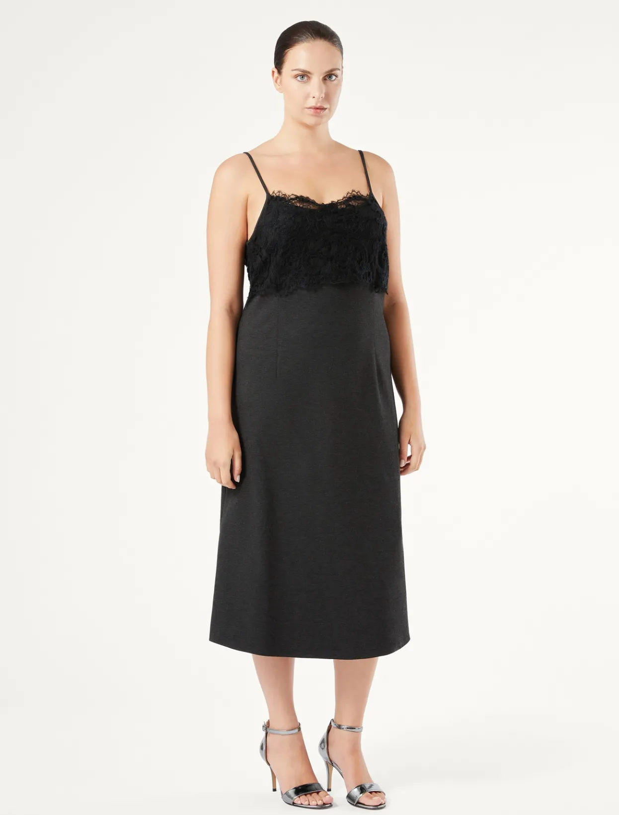 Dresses | Dresses | Marina Rinaldi Jersey and lace slip DARKGREY