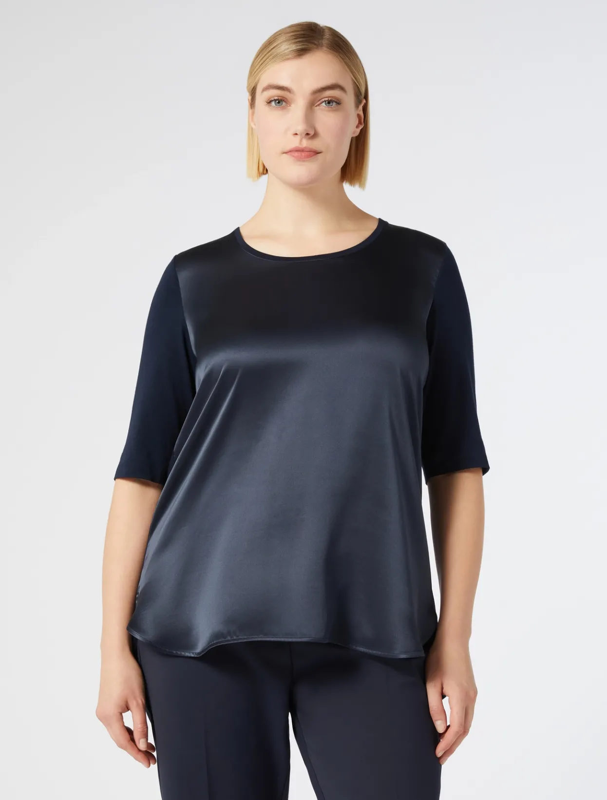 Tops & T-Shirts | Tops & T-Shirts | Marina Rinaldi Jersey and satin T-shirt MIDNIGHTBLUE