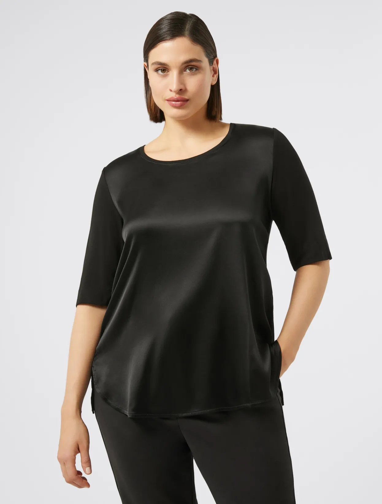 Tops & T-Shirts | Tops & T-Shirts | Marina Rinaldi Jersey and satin T-shirt BLACK