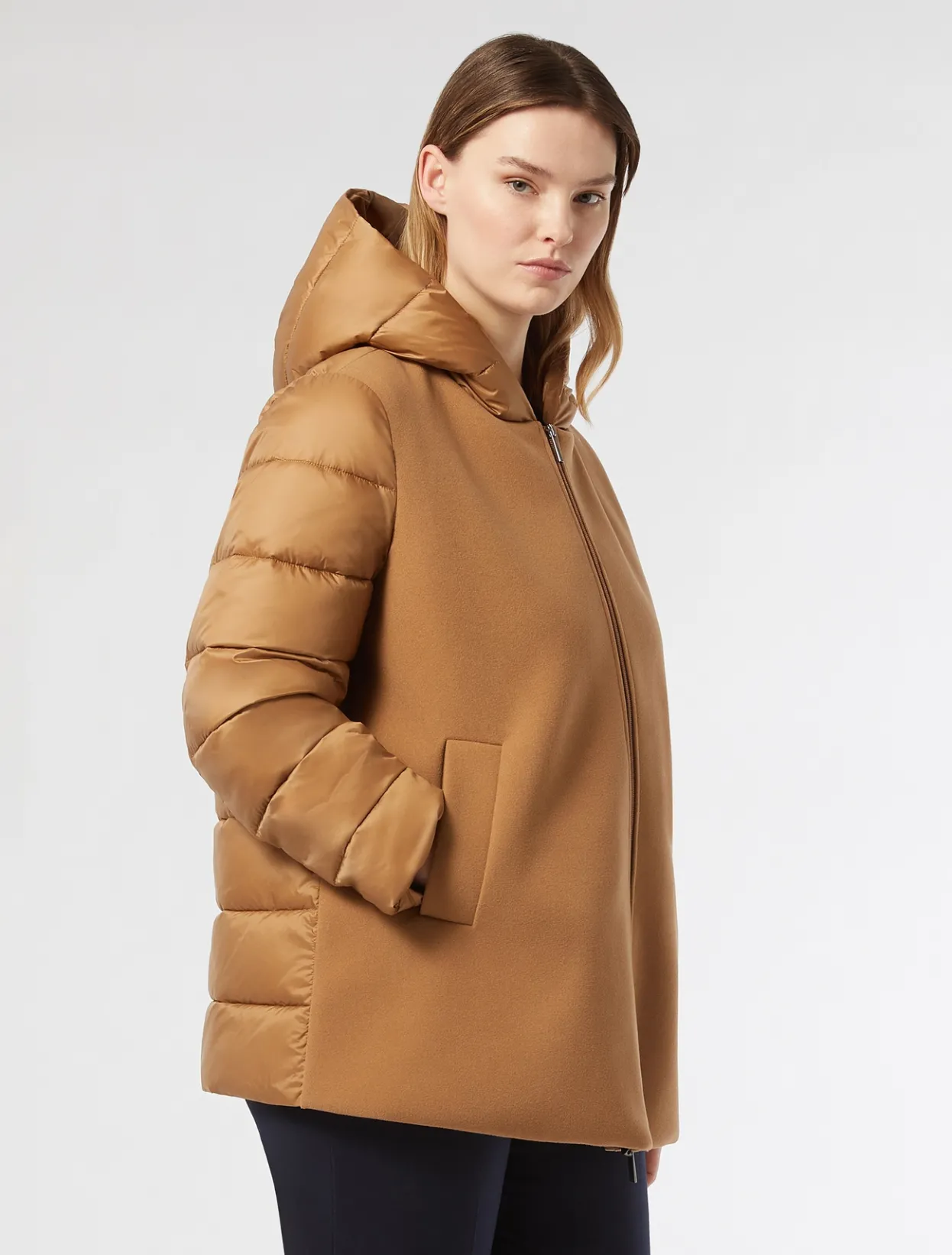 Down Jackets | Down Jackets | Marina Rinaldi Jersey cloth and water-repellent nylon fabric padded jacket HAZELNUTBROWN