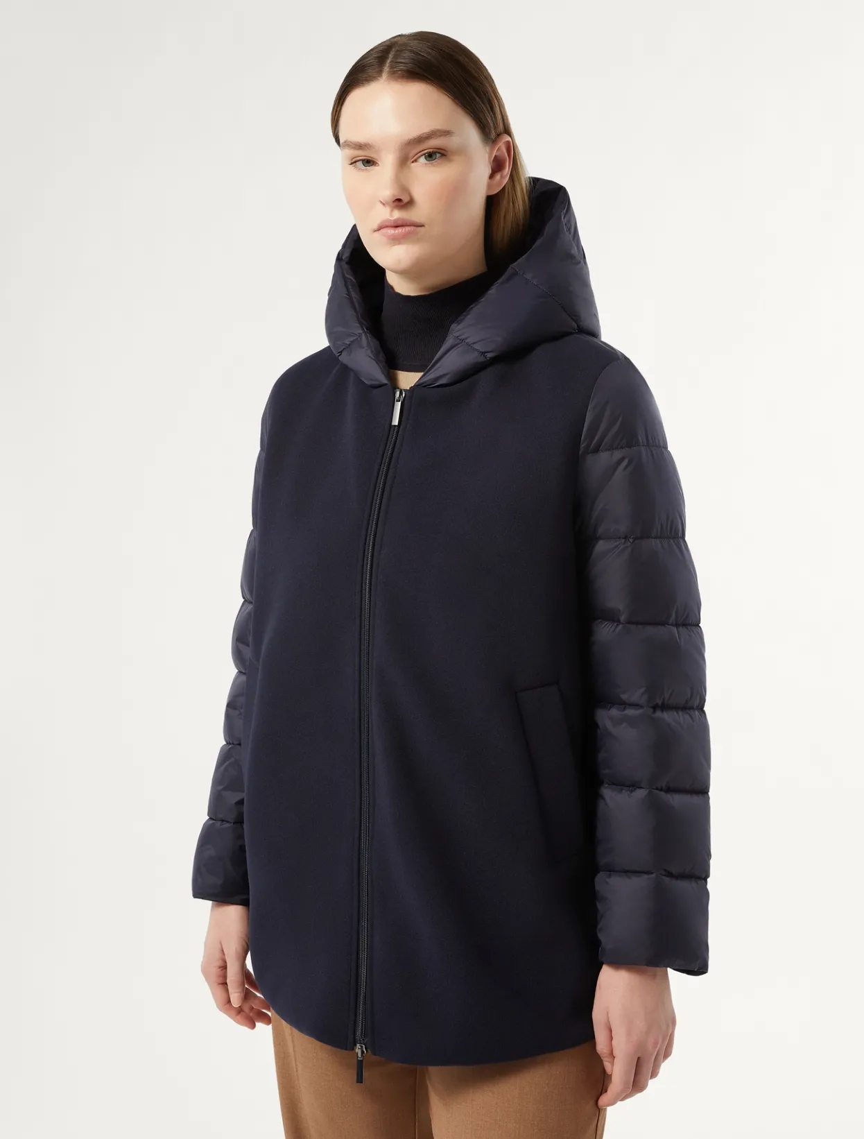 Down Jackets | Down Jackets | Marina Rinaldi Jersey cloth and water-repellent nylon fabric padded jacket MIDNIGHTBLUE