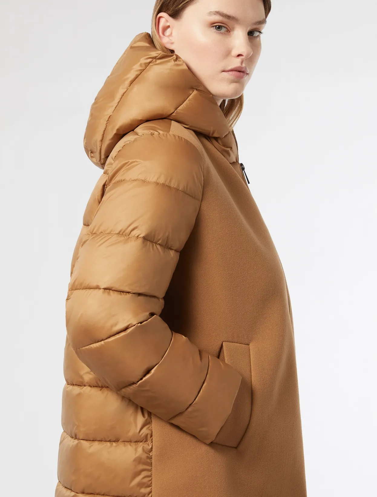 Down Jackets | Down Jackets | Marina Rinaldi Jersey cloth and water-repellent nylon fabric padded jacket HAZELNUTBROWN