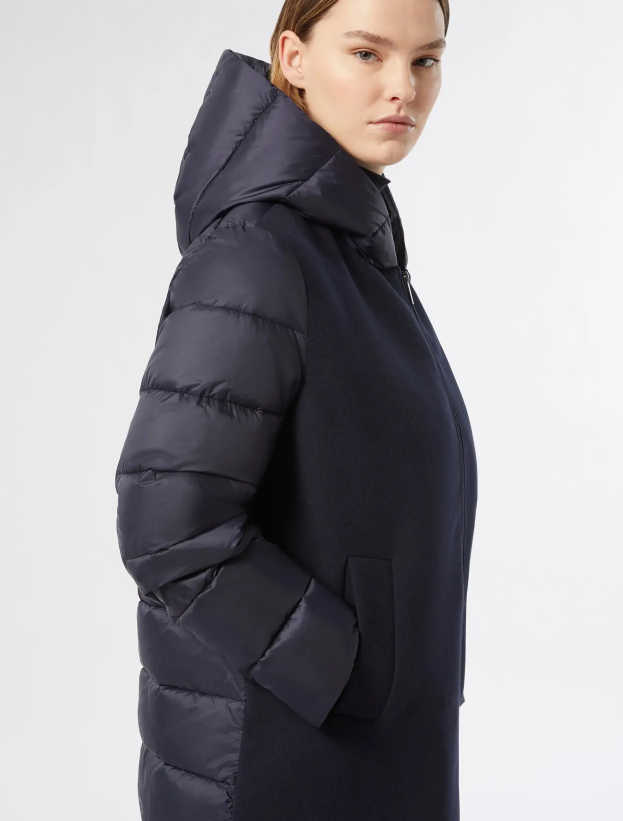 Down Jackets | Down Jackets | Marina Rinaldi Jersey cloth and water-repellent nylon fabric padded jacket MIDNIGHTBLUE