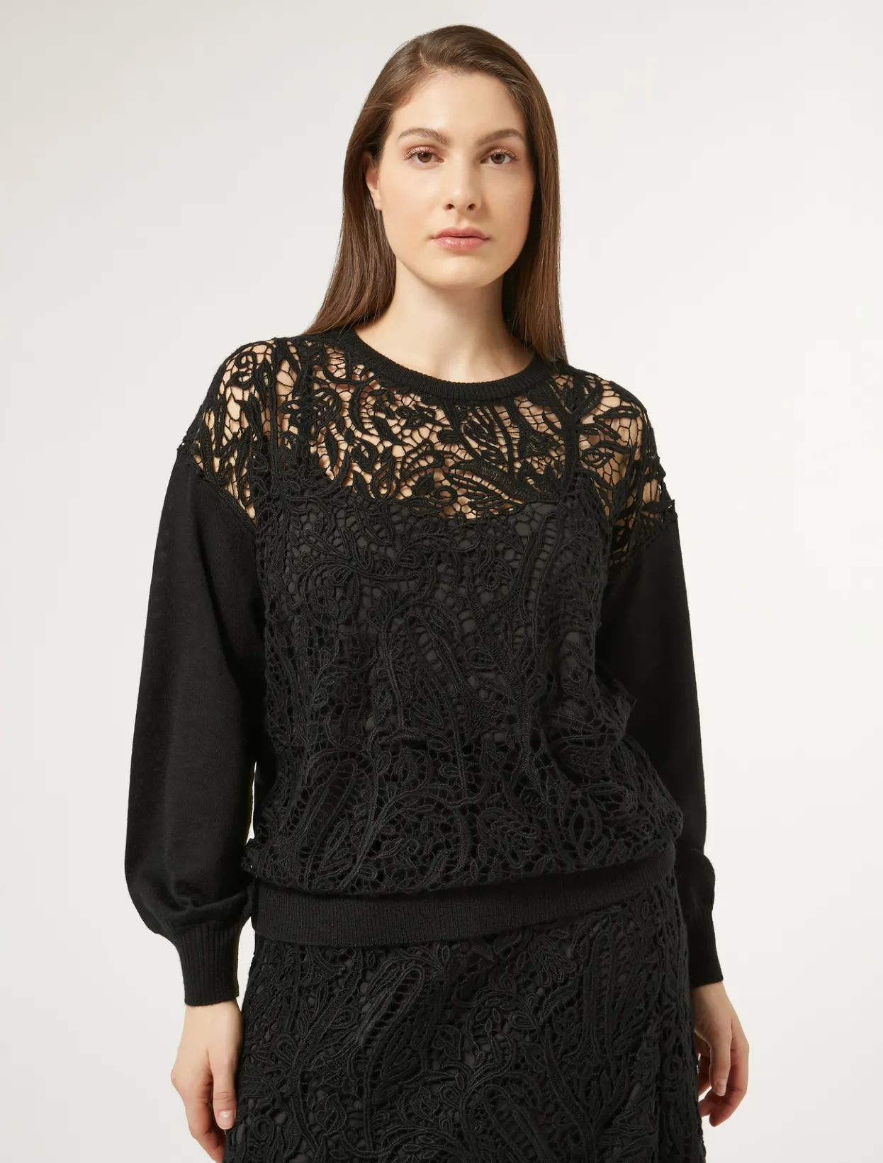 Knitwear | Knitwear | Marina Rinaldi Jumper with macramé embroidery BLACK