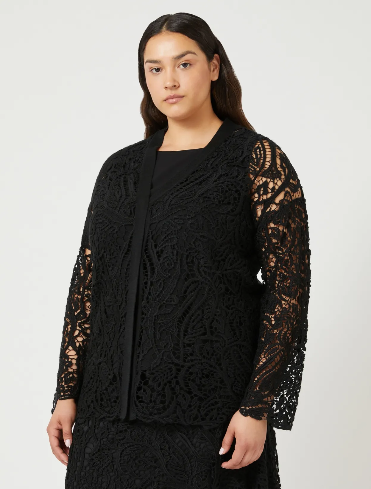 Knitwear | Knitwear | Marina Rinaldi Knit cardigan with embroidery BLACK