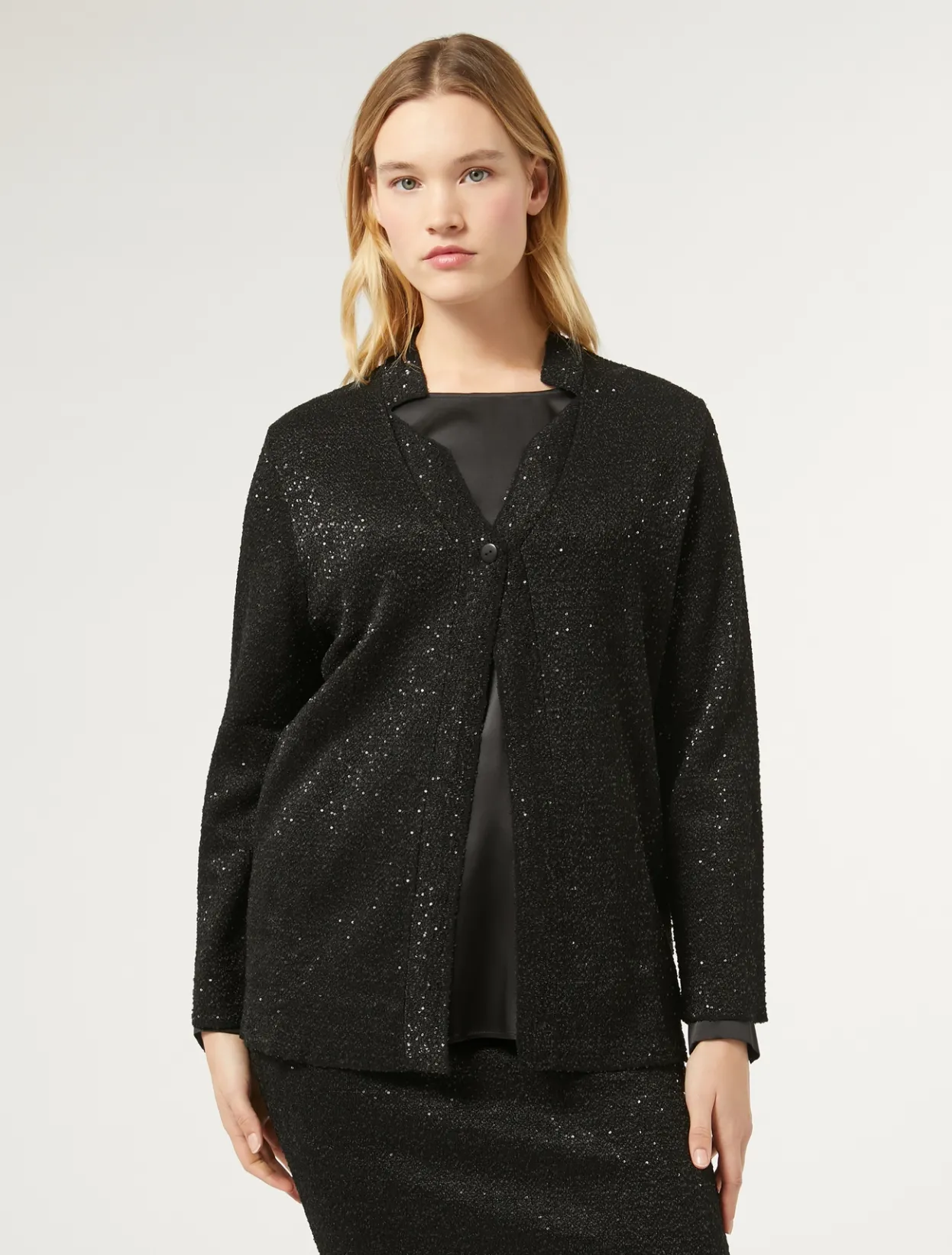 Knitwear | Knitwear | Marina Rinaldi Knit cardigan with sequins BLACK